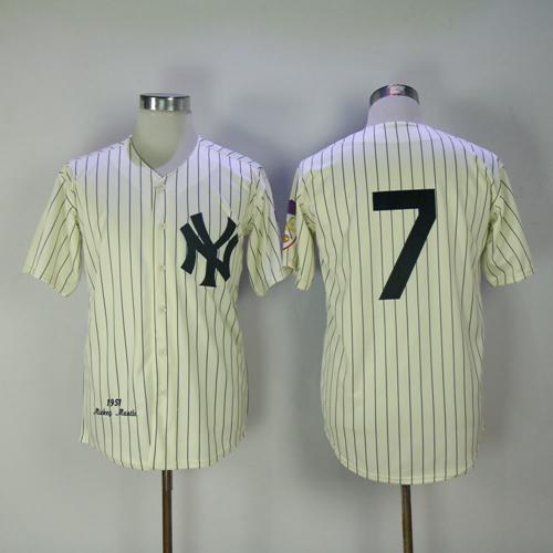 Mitchell And Ness 1951 Yankees #7 Mickey Mantle Cream Throwback Stitched MLB Jersey